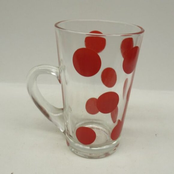 Anchor Hocking Glass Crystal with RED DOTS 5 1/4 In High Handled Cone Shaped MUG - Picture 2 of 4